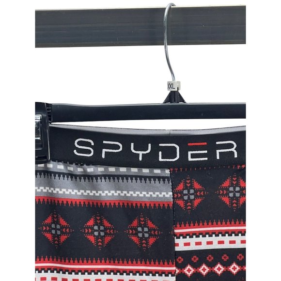 Spyder Mens Nordic Print Thermal Leggings XL Red Grey Elastic Waist Boho Tribal - Picture 9 of 12